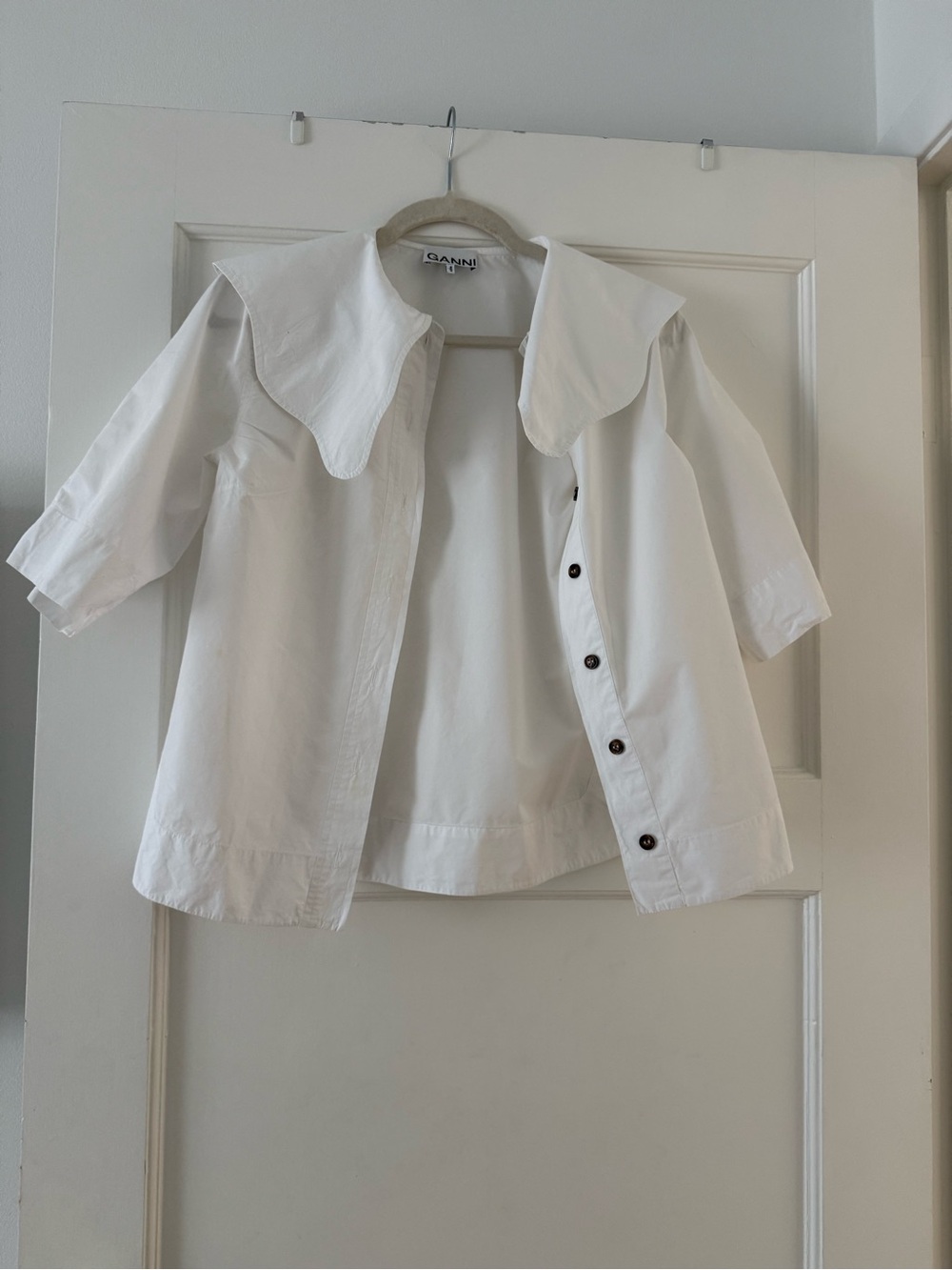 Ganni White Oversized Collar Kids Blouse